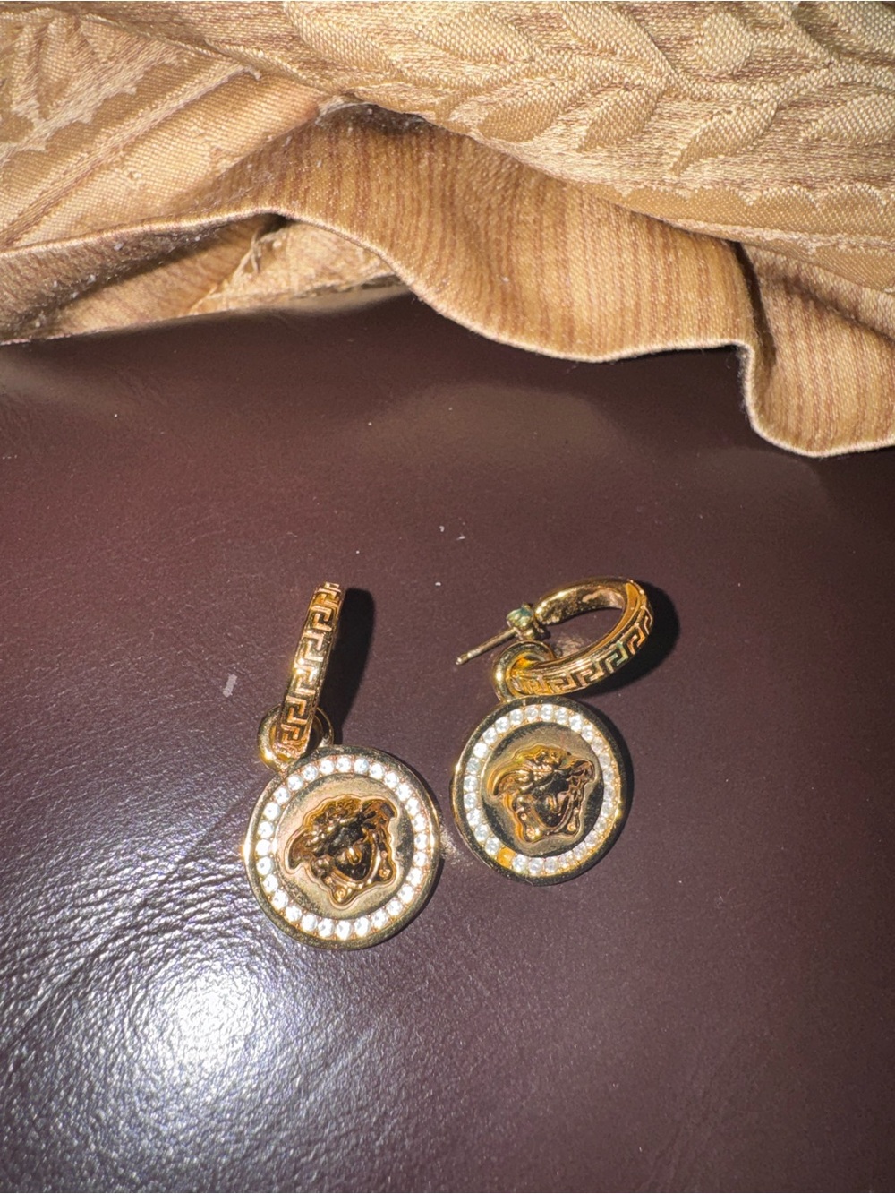 Versace Gold-Tone Medusa Hoop Earrings with Crystal Trim